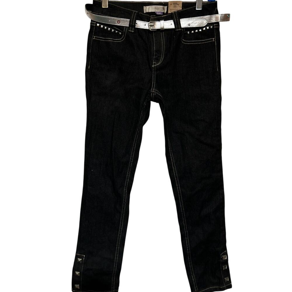 Route 66 Girl's Black Skinny Adjustable Waistband Silver Belt Rose Size 12 1/2